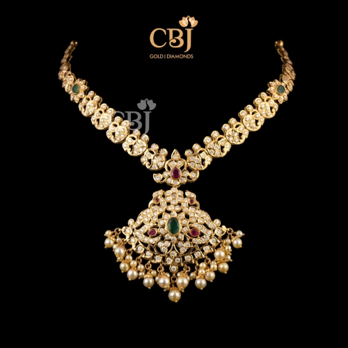 gold cz stone necklace