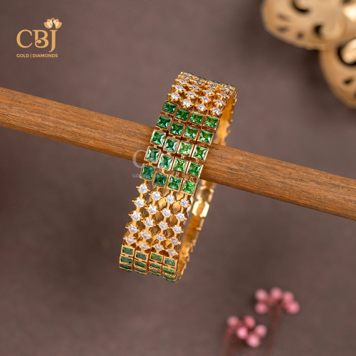 22K gold CZ Pachi Sparkle Bangles 36 with cubic zirconia settings, temple handwork, 41.68g