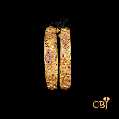 22K gold Light Weight Feather Bangles 1 with temple handwork, ultra-lightweight, featherweight, 34.06g