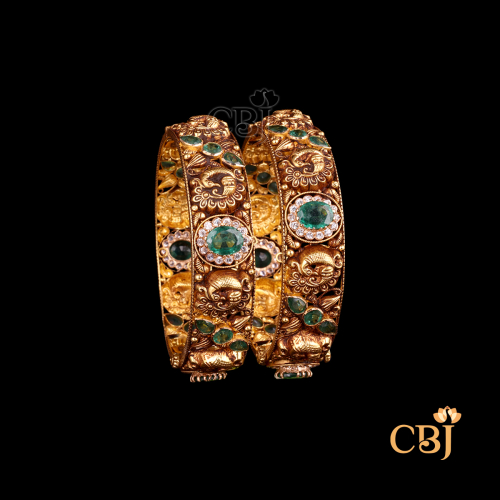 22K gold Nakshi Prestige Bangles 1 with elaborate hand-carved temple handwork, antique, 48.54g