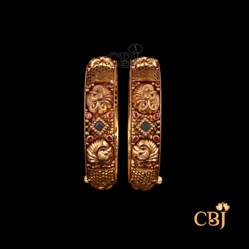 22K gold Nakshi Sublime Bangles 2 with intricate temple handwork, antique finish, luxury, 39.26g