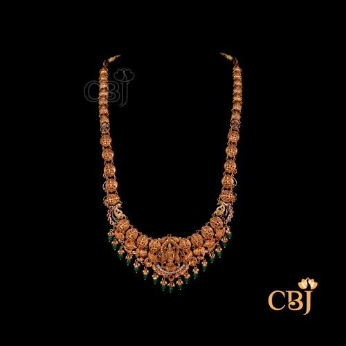 Front view of CBJ's 33 grams Light weight gold long haram bridal Necklace Design