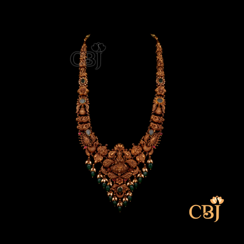Front view of CBJ's 58 grams Nakshi long haram Bridal Necklace Design