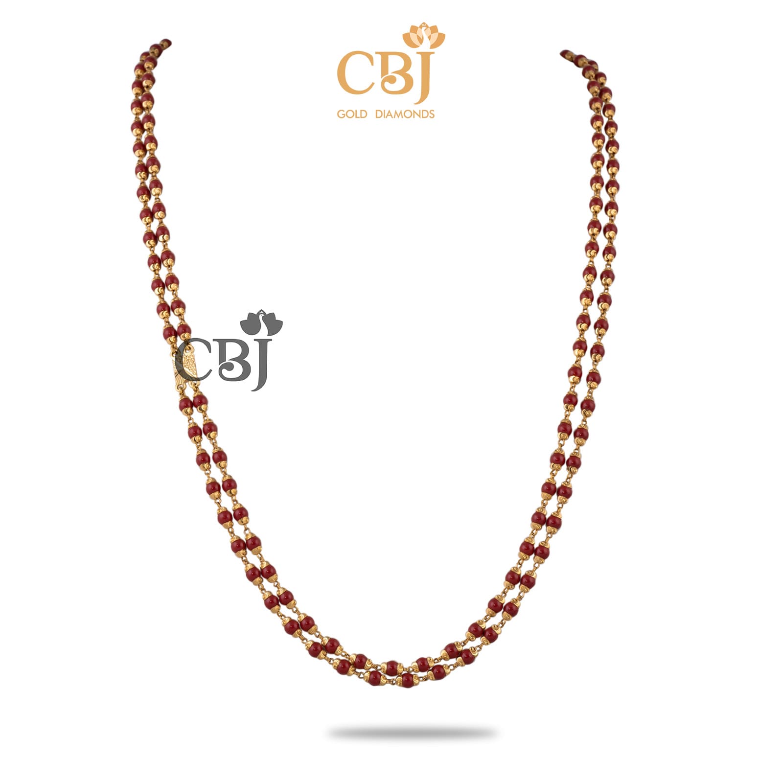 A simple ball mala featuring coral stones.