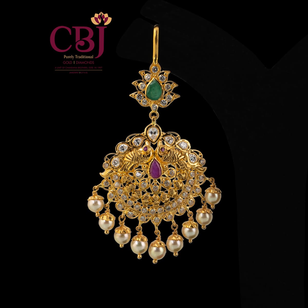 Antique maang tikka featuring CZ stones