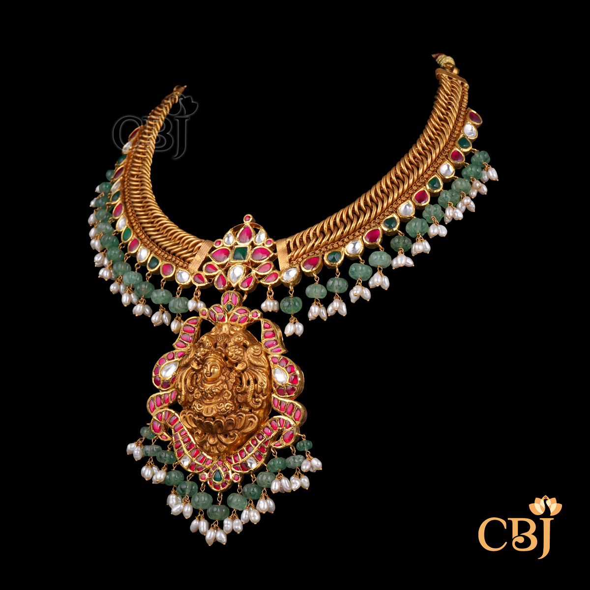 22K gold CZ Pachi Radiance necklace with intricate CZ settings and temple motifs