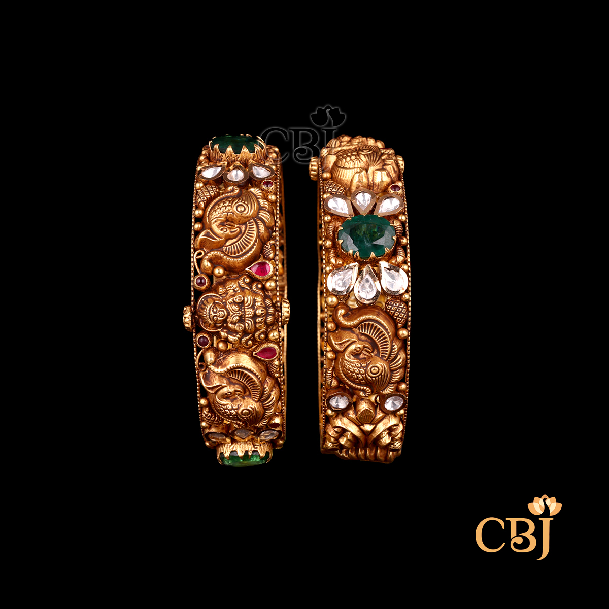 22K gold Antique Heritage Bangles 1 with temple handwork
