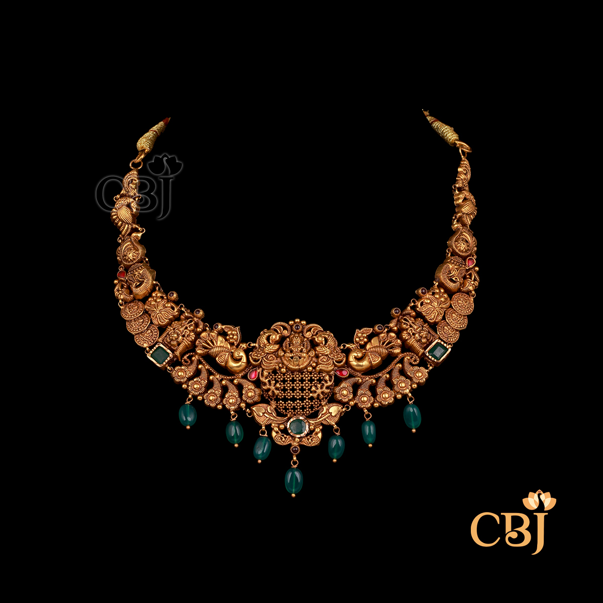 17 grams antique Nakshi short gold necklace with traditional pattern work and a rich antique gold tone.