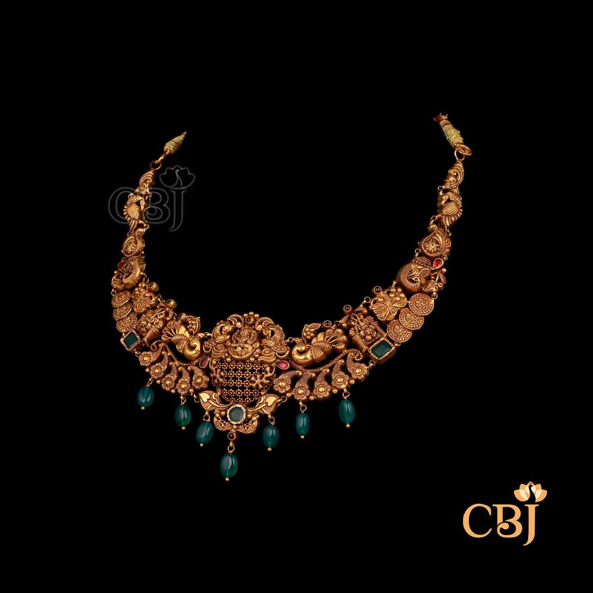 17 grams antique Nakshi short gold necklace with traditional pattern work and a rich antique gold tone.