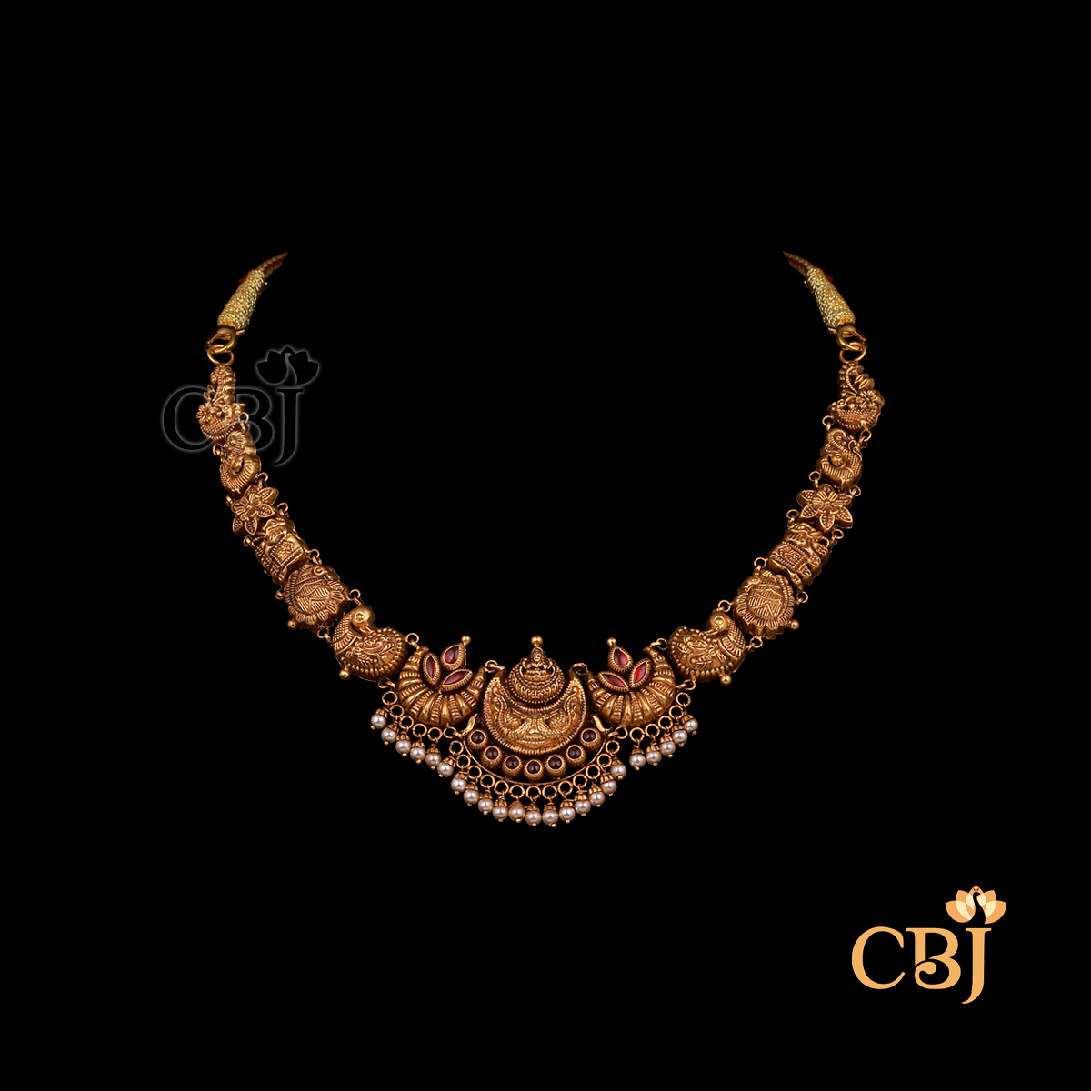 8 grams antique Nakshi short gold necklace with compact traditional detailing and a rich gold finish.