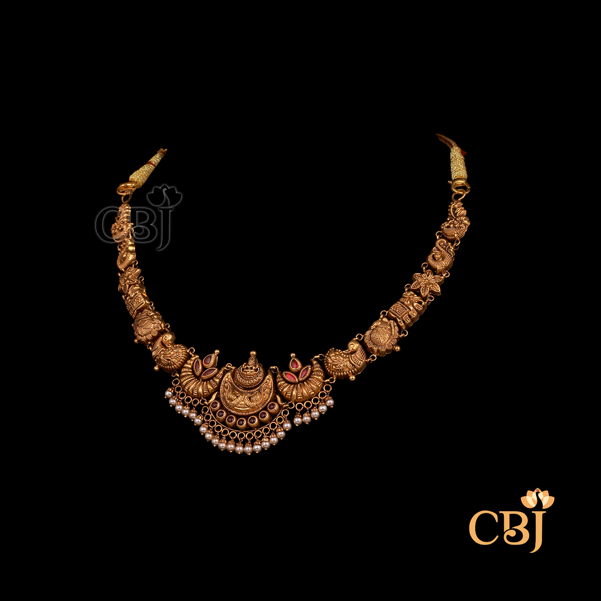 8 grams antique Nakshi short gold necklace with compact traditional detailing and a rich gold finish.