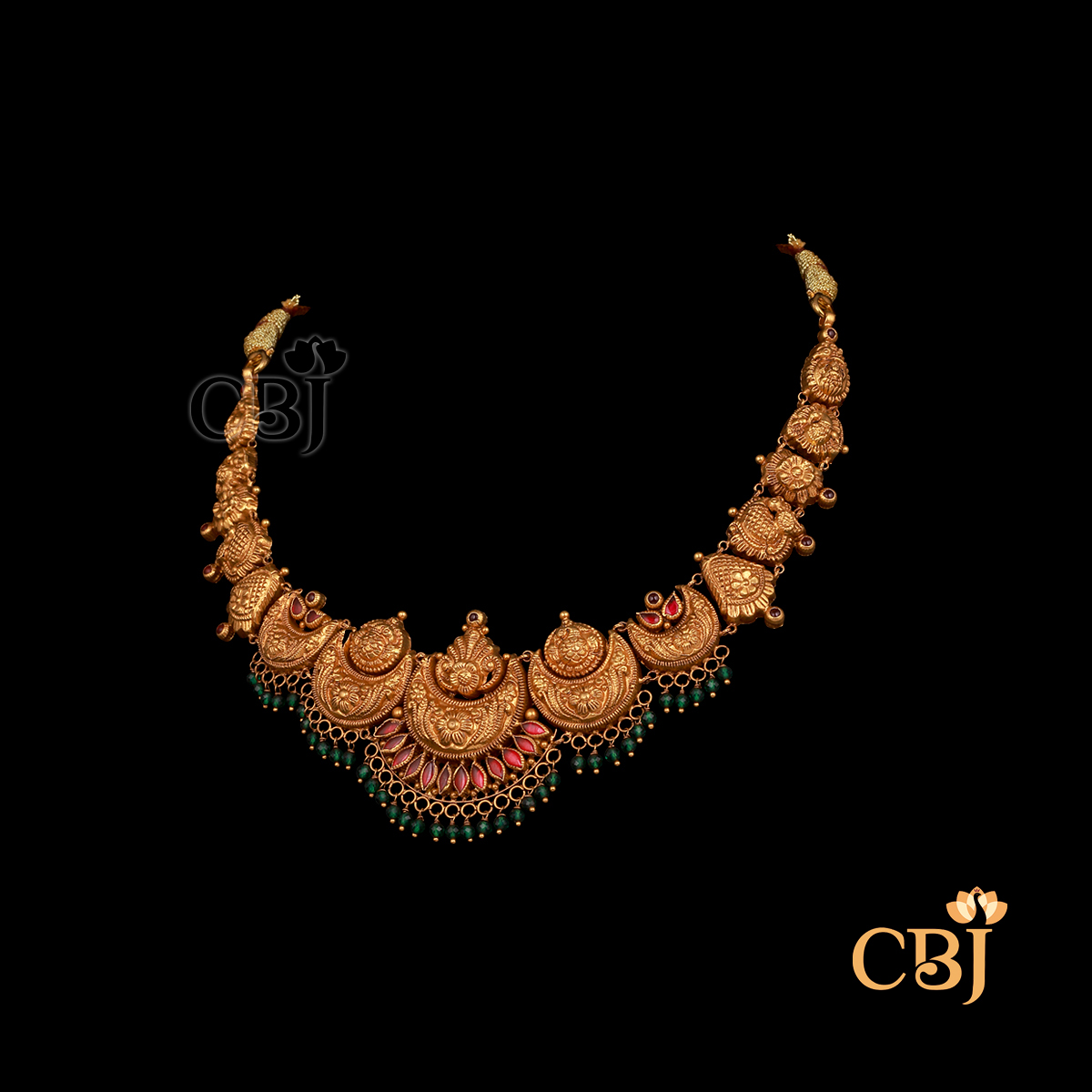 13 grams antique Nakshi short gold necklace with layered traditional patterns and a rich antique gold finish.