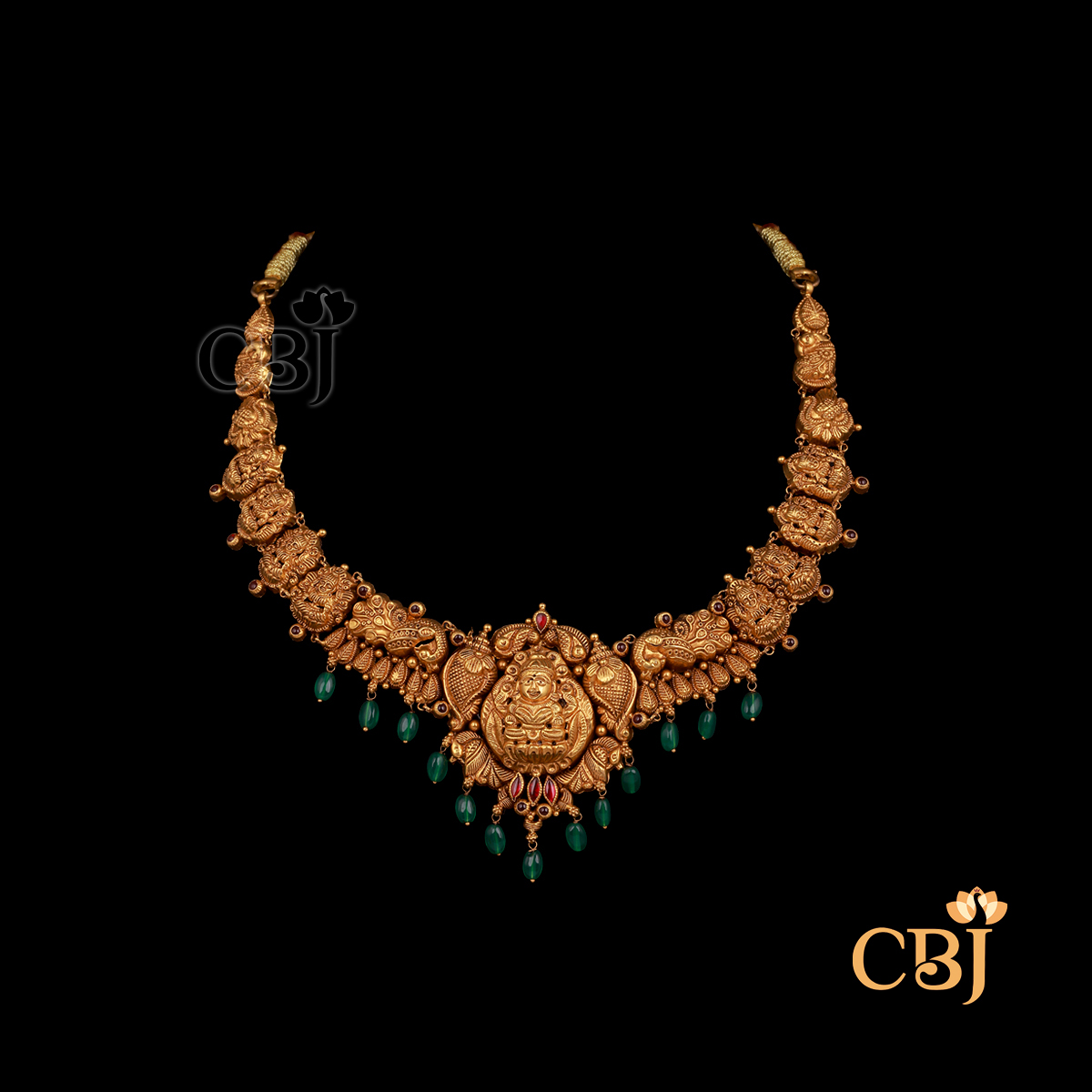 15 grams Nakshi antique short gold necklace with carved traditional detailing