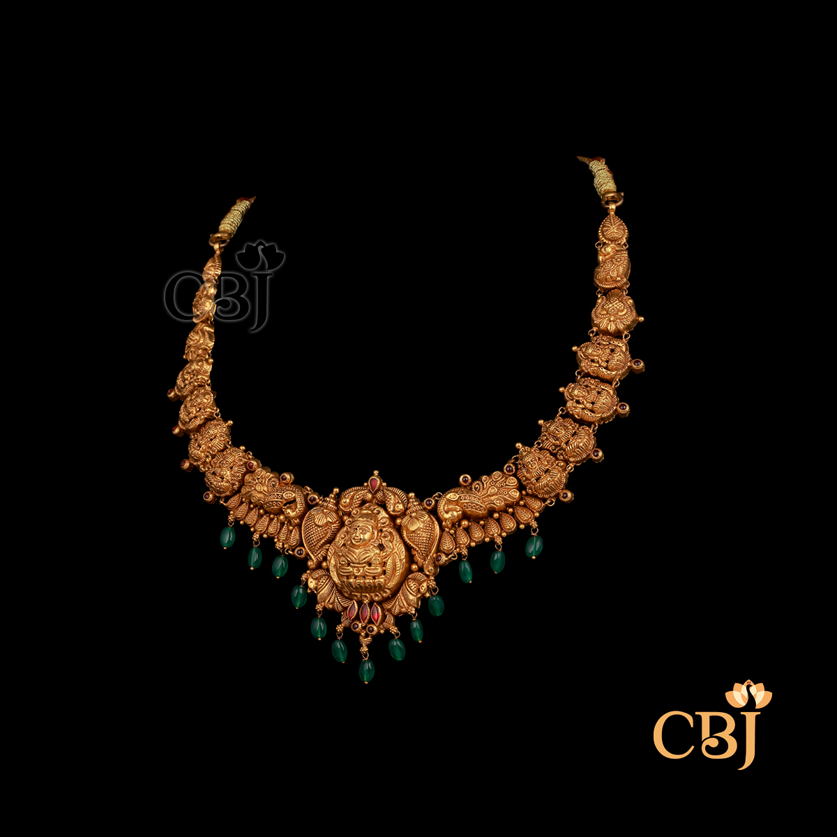 15 grams Nakshi antique short gold necklace with carved traditional detailing