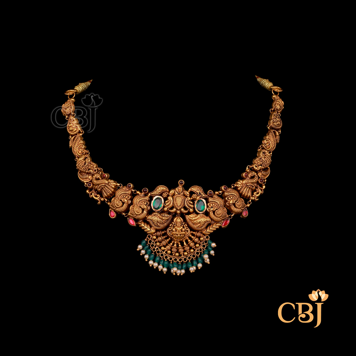 Short-length 12 grams Nakshi gold necklace with antique finish