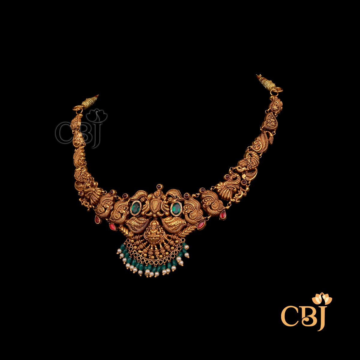 Short-length 12 grams Nakshi gold necklace with antique finish