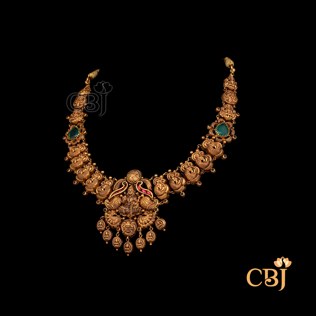 20 grams antique lightweight Nakshi short necklace shown as a gold necklace with detailed Nakshi motifs