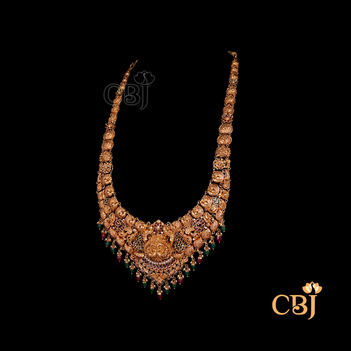 Side view of CBJ's 47 grams lightweight gold long haram Necklace Design