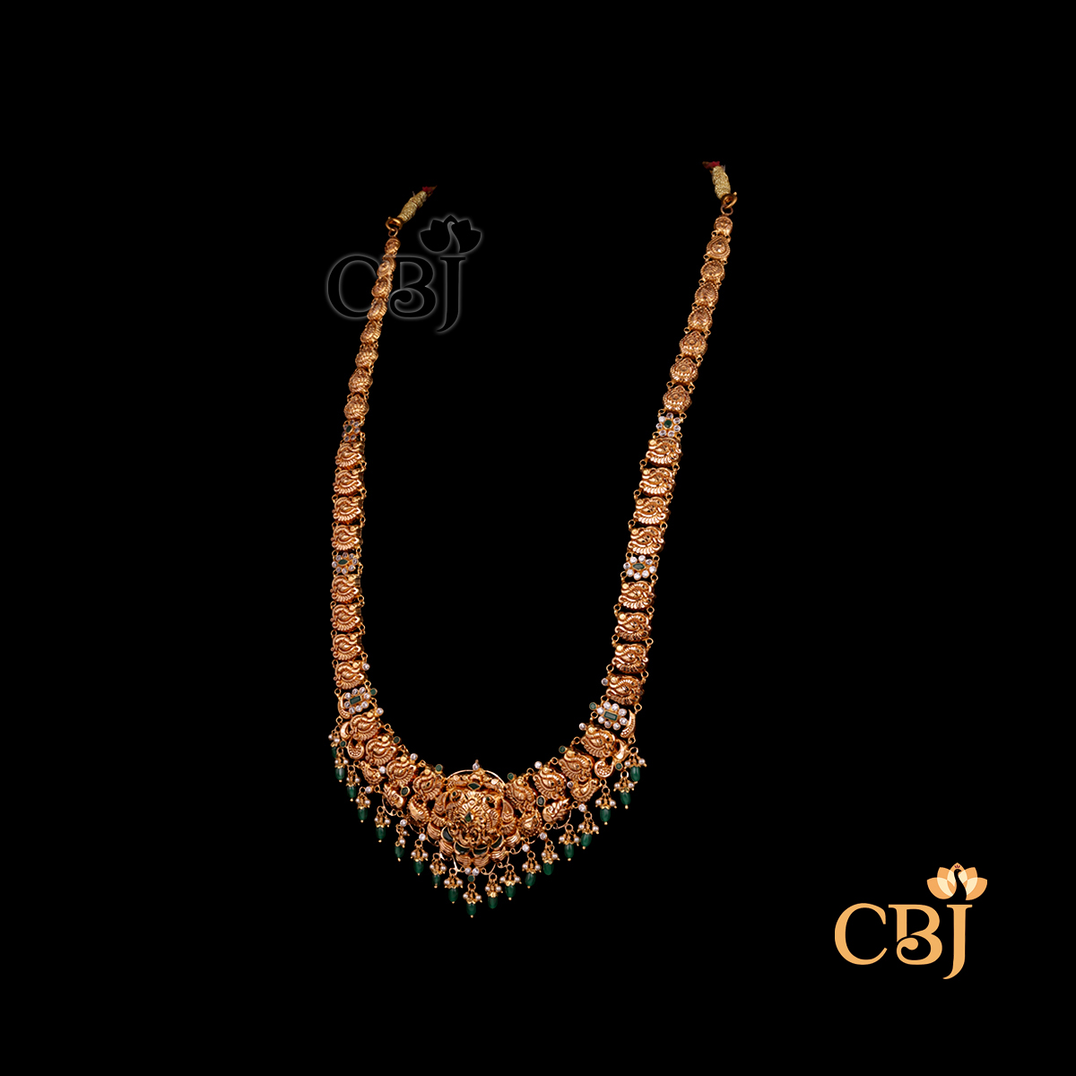 Side view of CBJ's 25 grams Light weight gold long haram Necklace Design