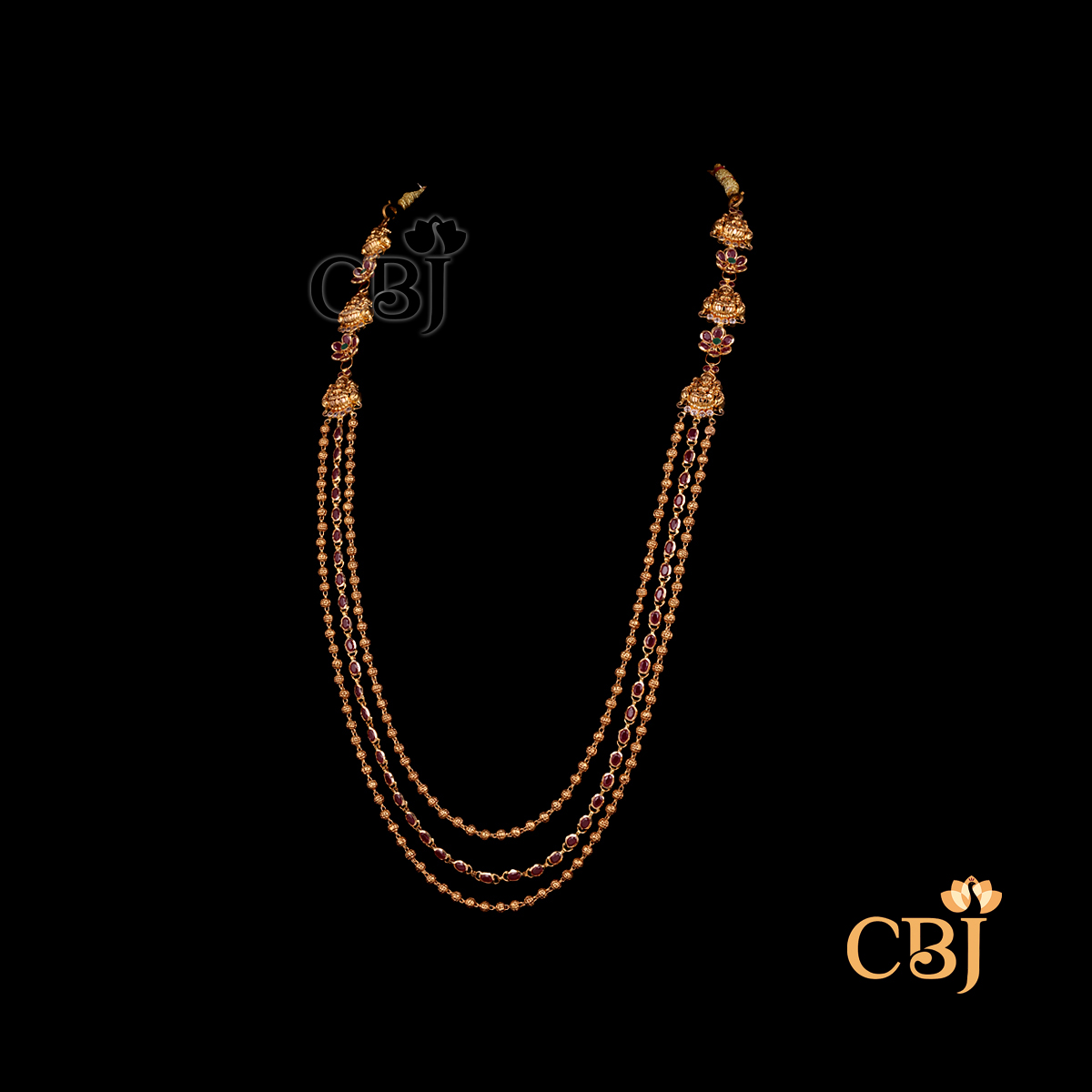 Side view of CBJ's 22 grams Light weight gold long Haram Necklace Design