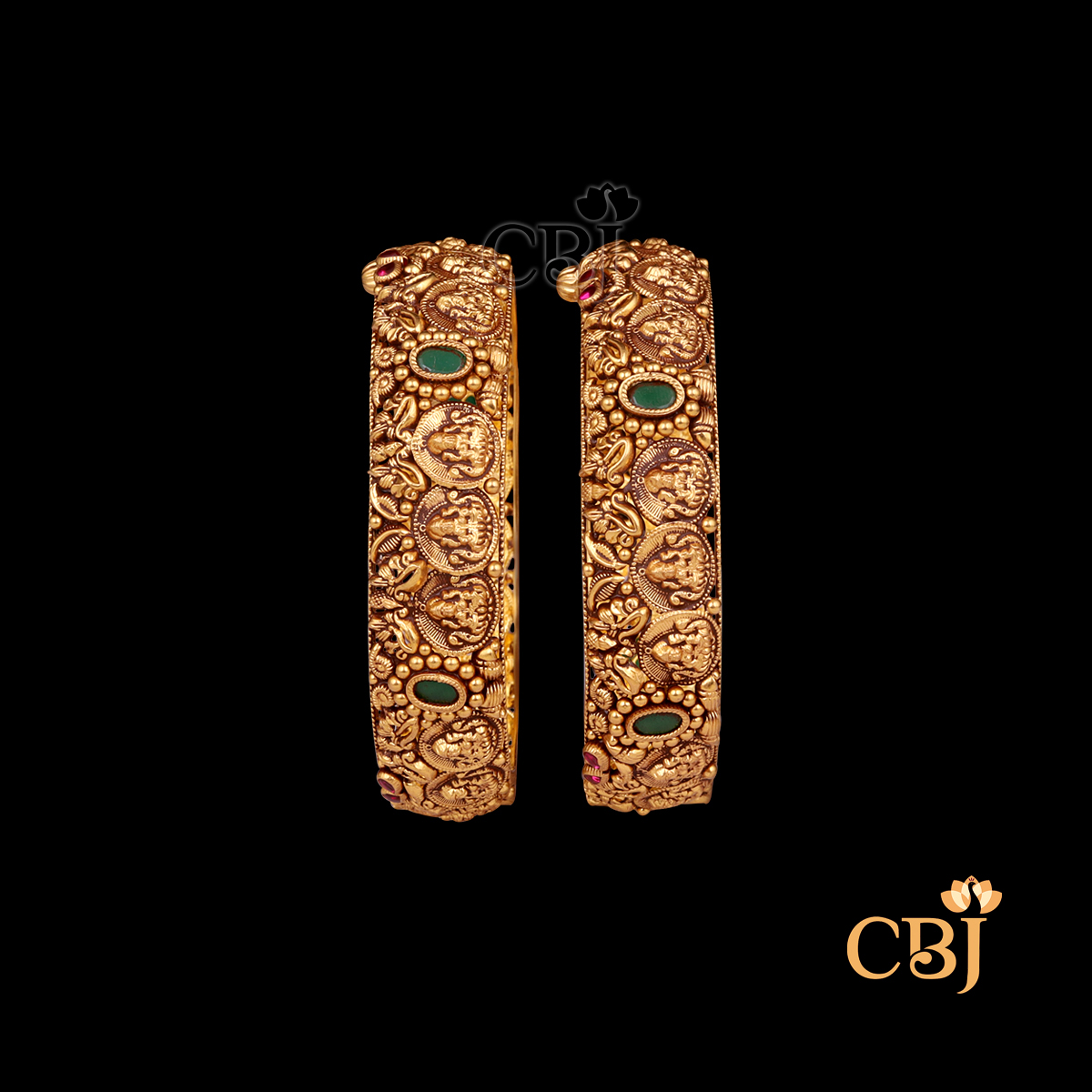 38 grams antique gold bangles pair with finely etched traditional motifs and antique gold finish.